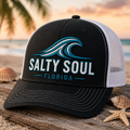 Salty Soul Trucker Cap — Embroidered Wave Snapback (Florida Beach Style)