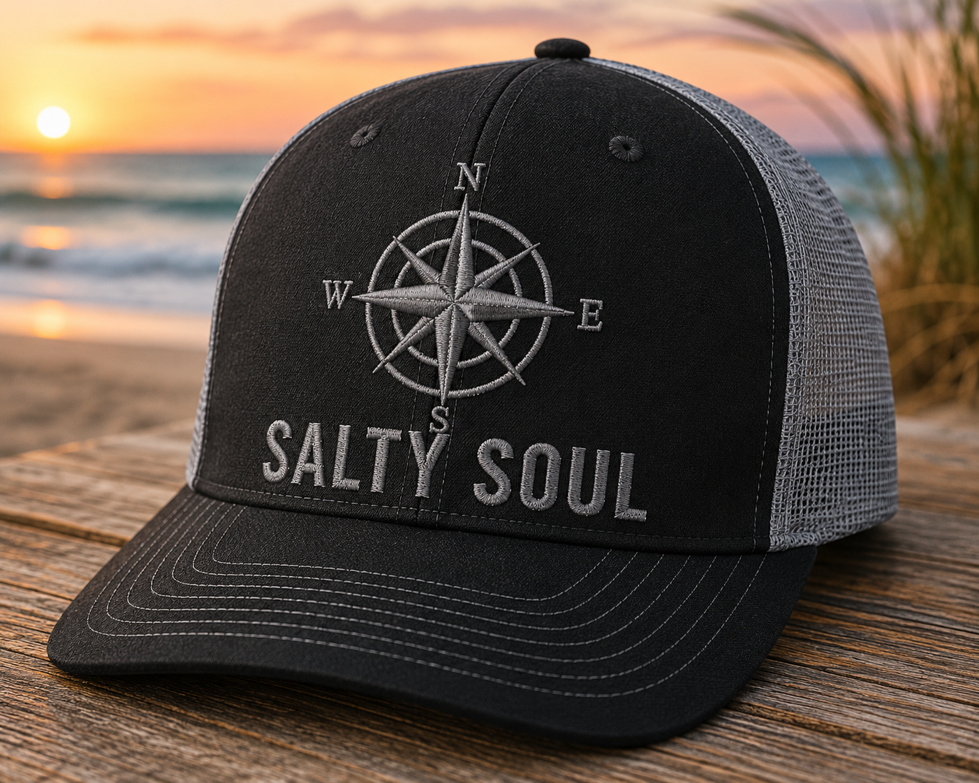 Salty Soul Compass Trucker Cap