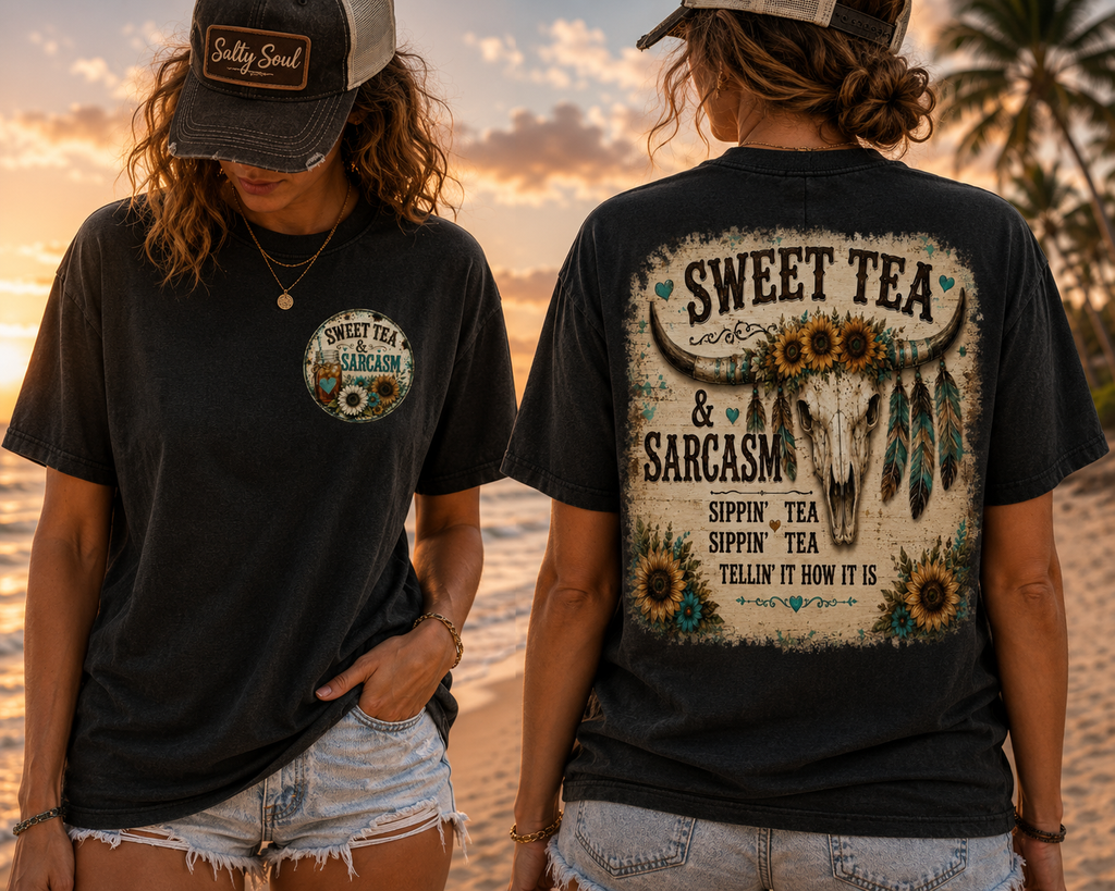 T-Shirt — 'Sweet Tea & Sarcasm' Southern Vintage Graphic Tee