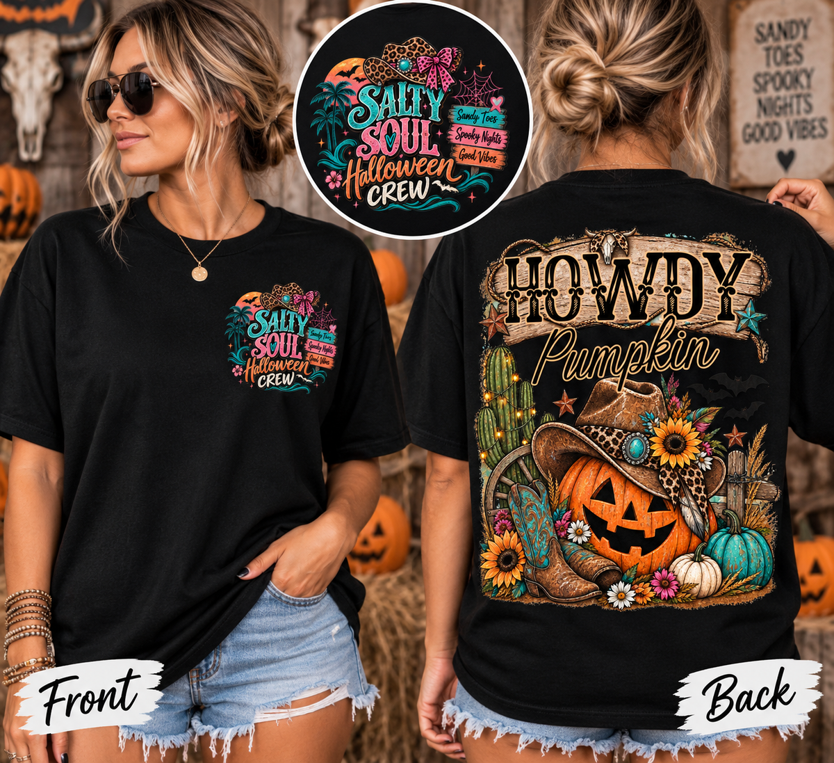 Salty Soul Spooky Vibes Halloween T-Shirt — Tropical Sunset Surf Graphic