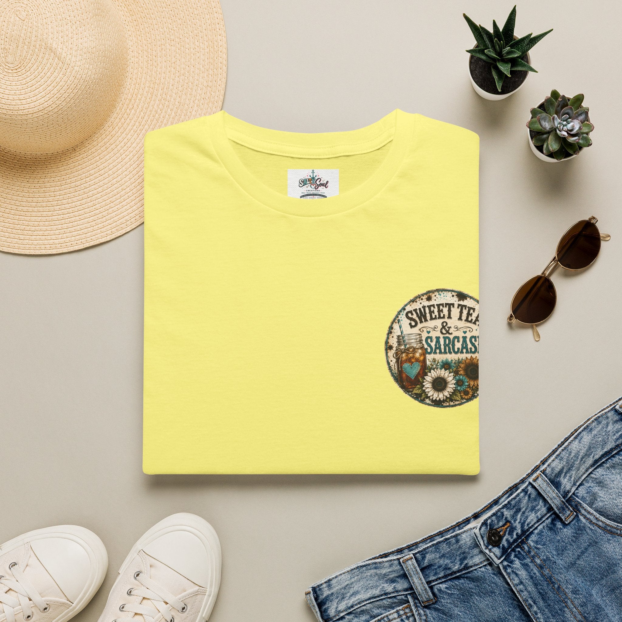 T-Shirt — “Sweet Tea & Sarcasm” Vintage Floral Pocket Graphic