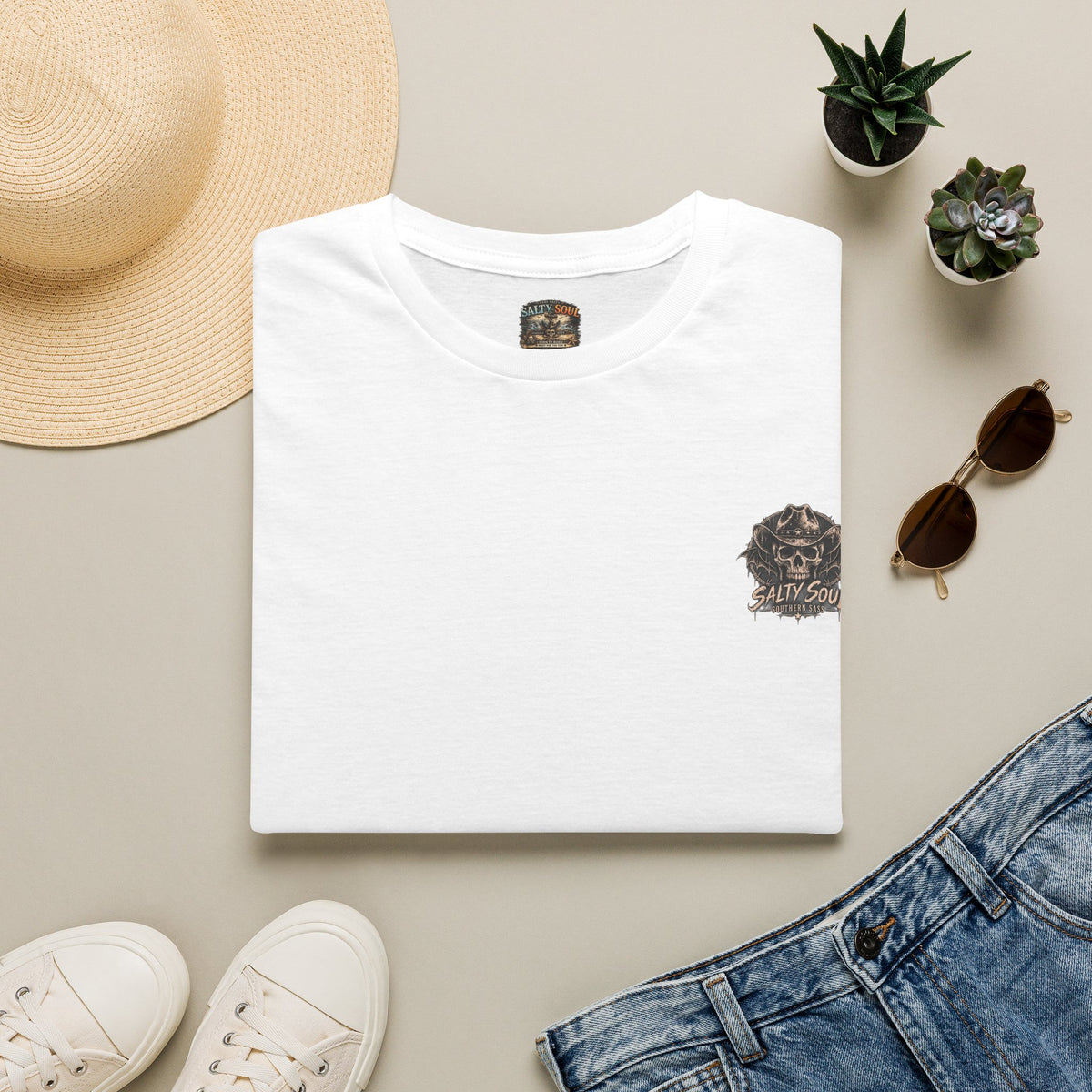 Skeleton Men Salty Tales chest Logo T‑Shirt — "Salty Soul" Dog Graphic