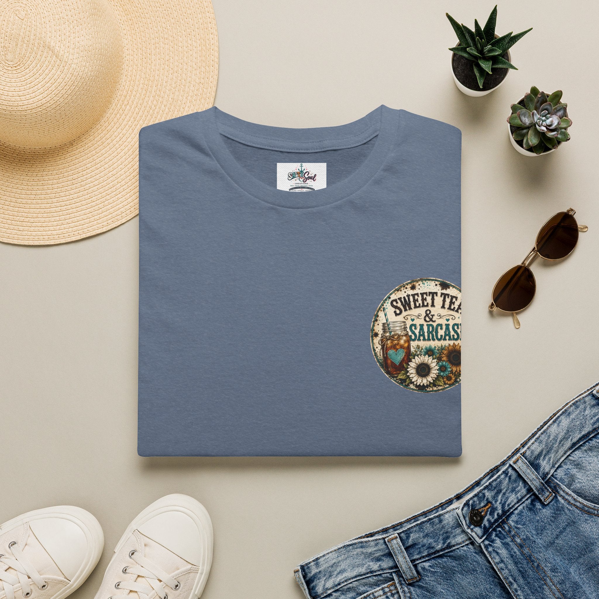 T-Shirt — “Sweet Tea & Sarcasm” Vintage Floral Pocket Graphic