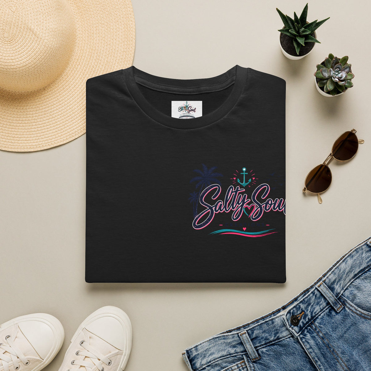 Salty Soul Beach T-Shirt — Palm Tree Coastal Graphic Tee