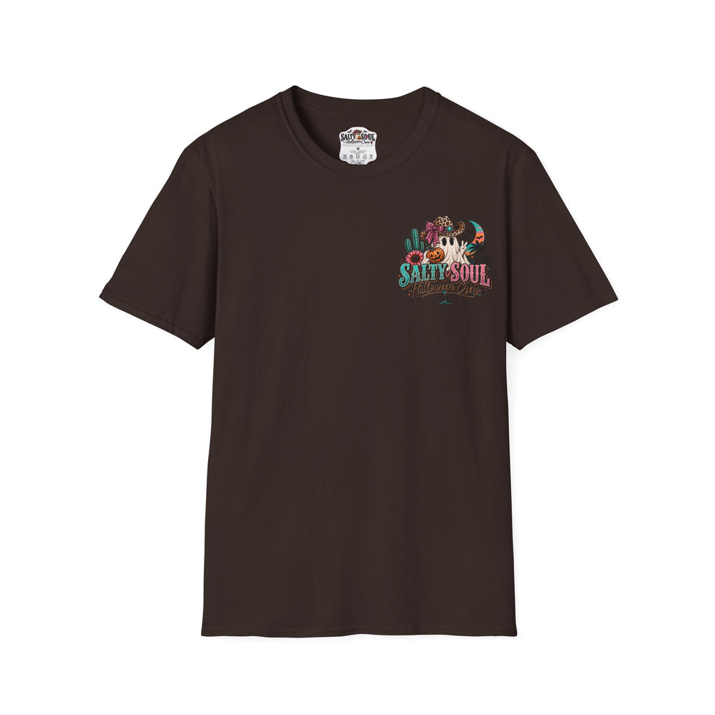 Halloween Crewneck T-Shirt – Spooky Cactus Pumpkin Desert Floral "Salty Soul" Design