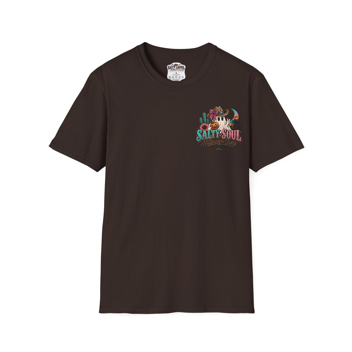 Halloween Crewneck T-Shirt – Spooky Cactus Pumpkin Desert Floral "Salty Soul" Design
