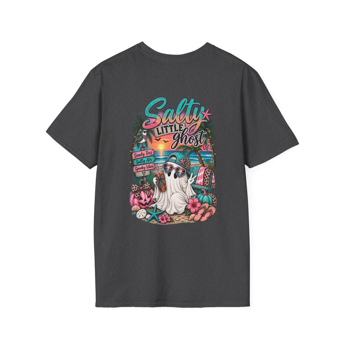 Halloween Crewneck T-Shirt – Spooky Cactus Pumpkin Desert Floral "Salty Soul" Design