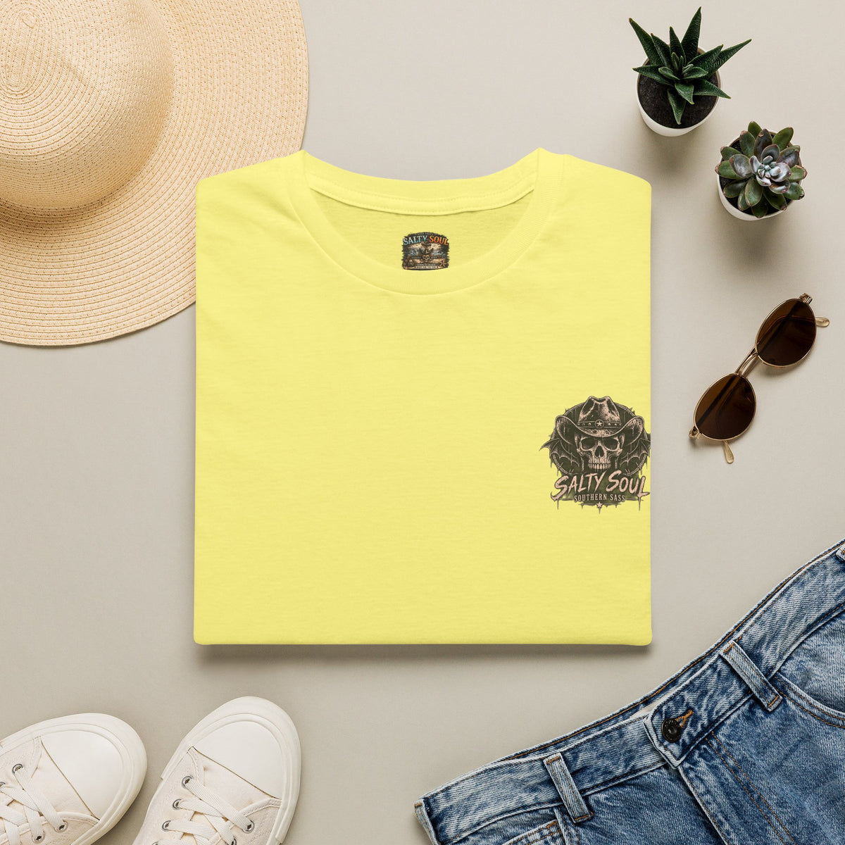 Salty Soul Pocket Tee — Deam Men Tell Skull Chest Graphic T-Shirt