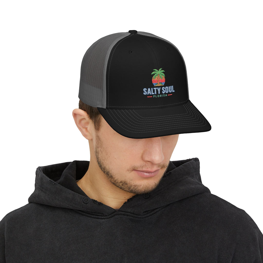 Salty Soul Trucker Cap – Retro Palm Beach Snapback Hat
