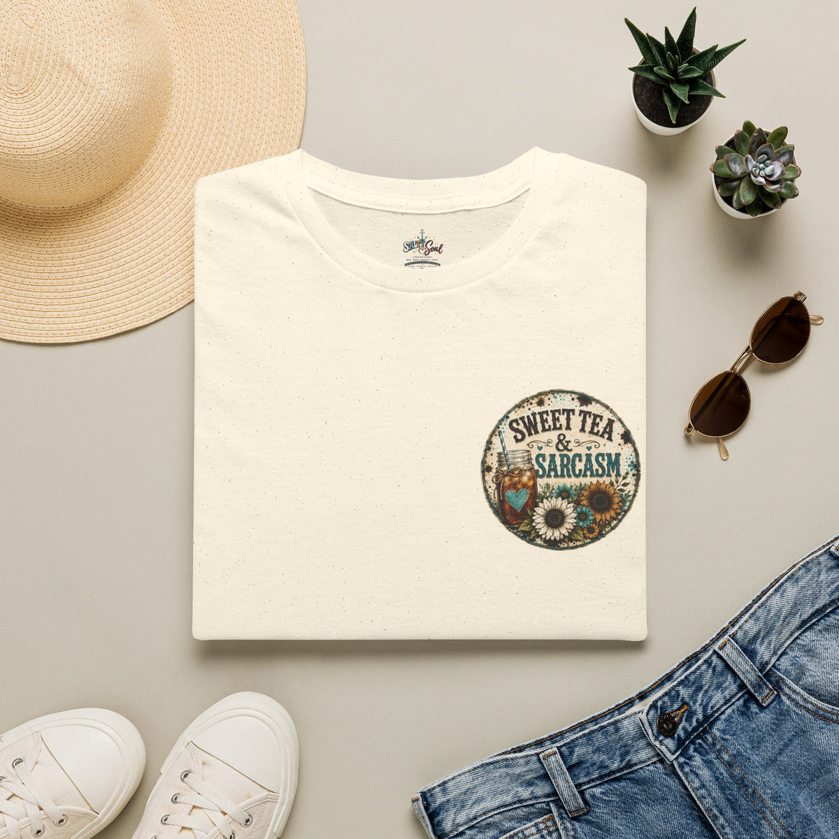 T-Shirt — 'Sweet Tea & Sarcasm' Vintage Floral Pocket Graphic