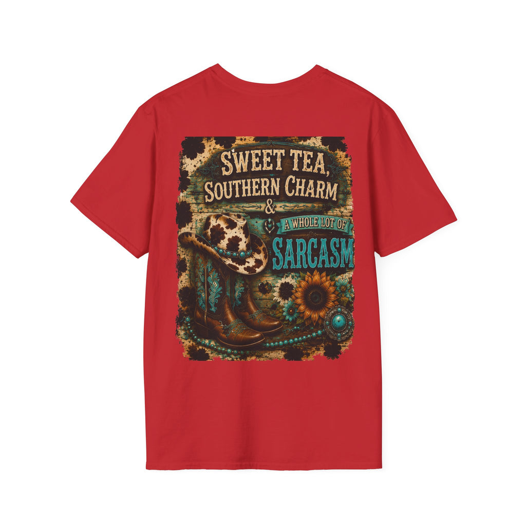 T-Shirt — “Sweet Tea & Sarcasm” Vintage Floral Pocket Graphic