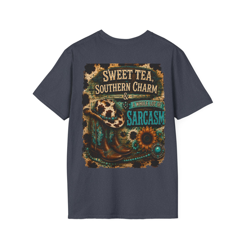 T-Shirt — “Sweet Tea & Sarcasm” Vintage Floral Pocket Graphic