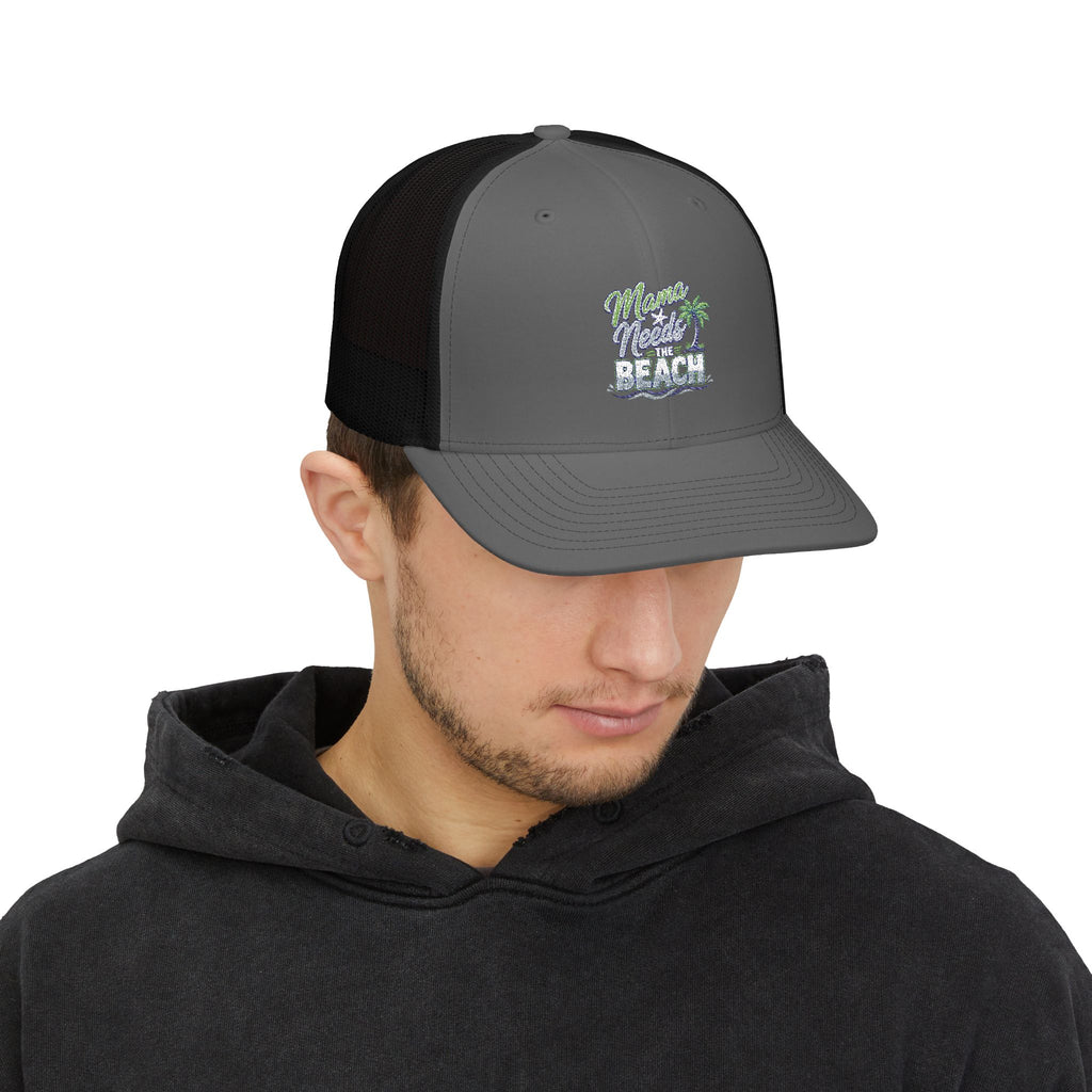 Beach Vibes Snapback Trucker Cap — "Mermaid Beach" Embroidered Palm Design