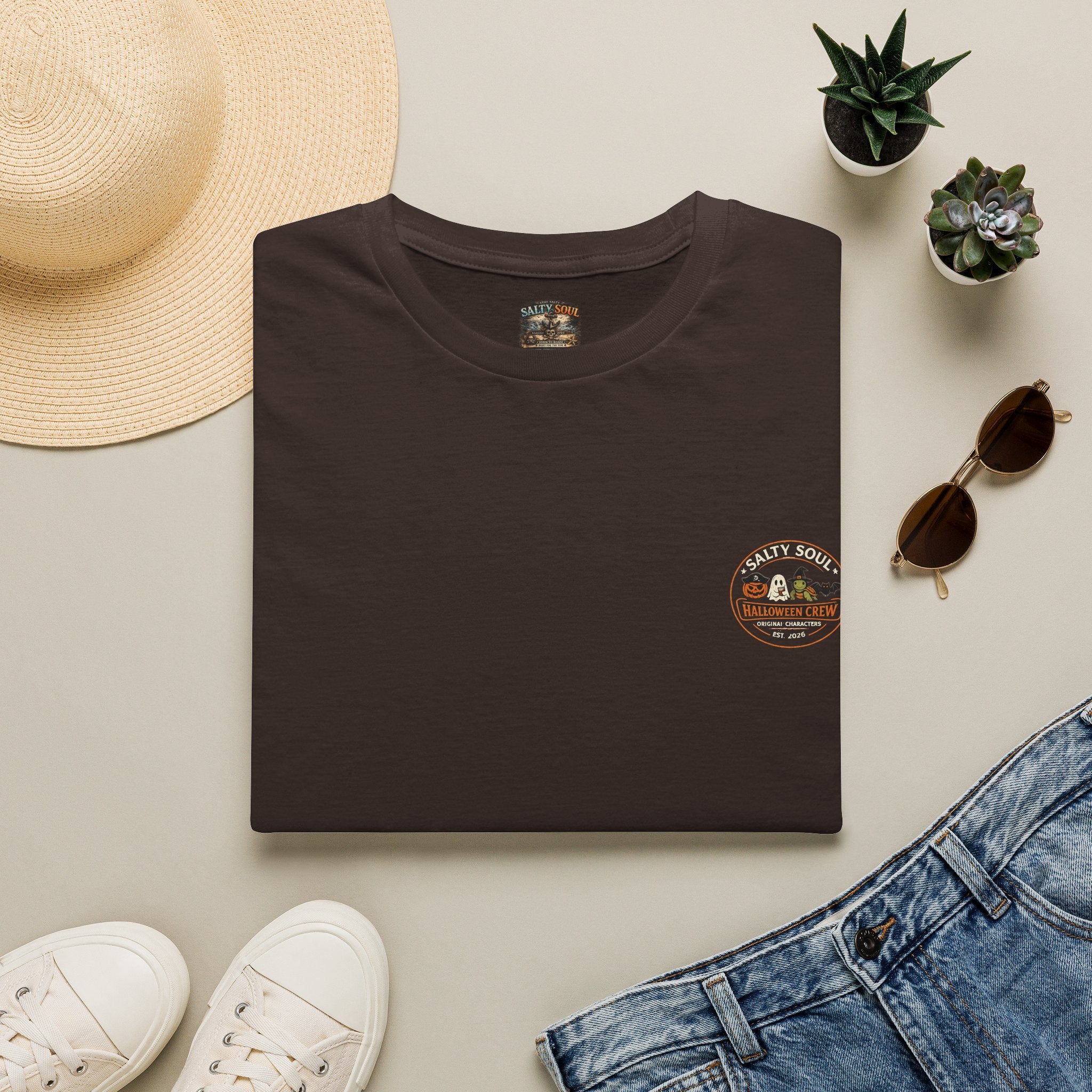 Salty After Dark Halloween Skeleton T-Shirt — Minimal Pocket Campfire Graphic