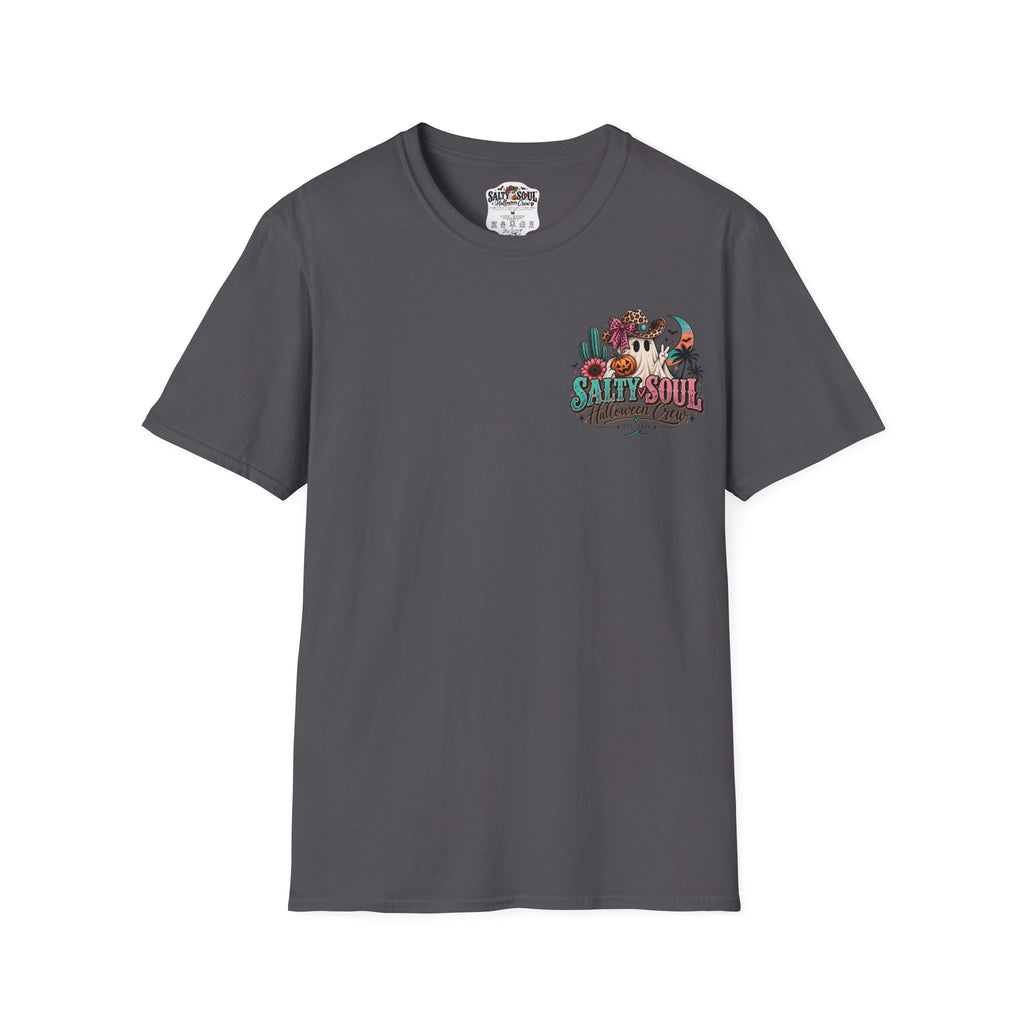 Halloween Crewneck T-Shirt – Spooky Cactus Pumpkin Desert Floral "Salty Soul" Design