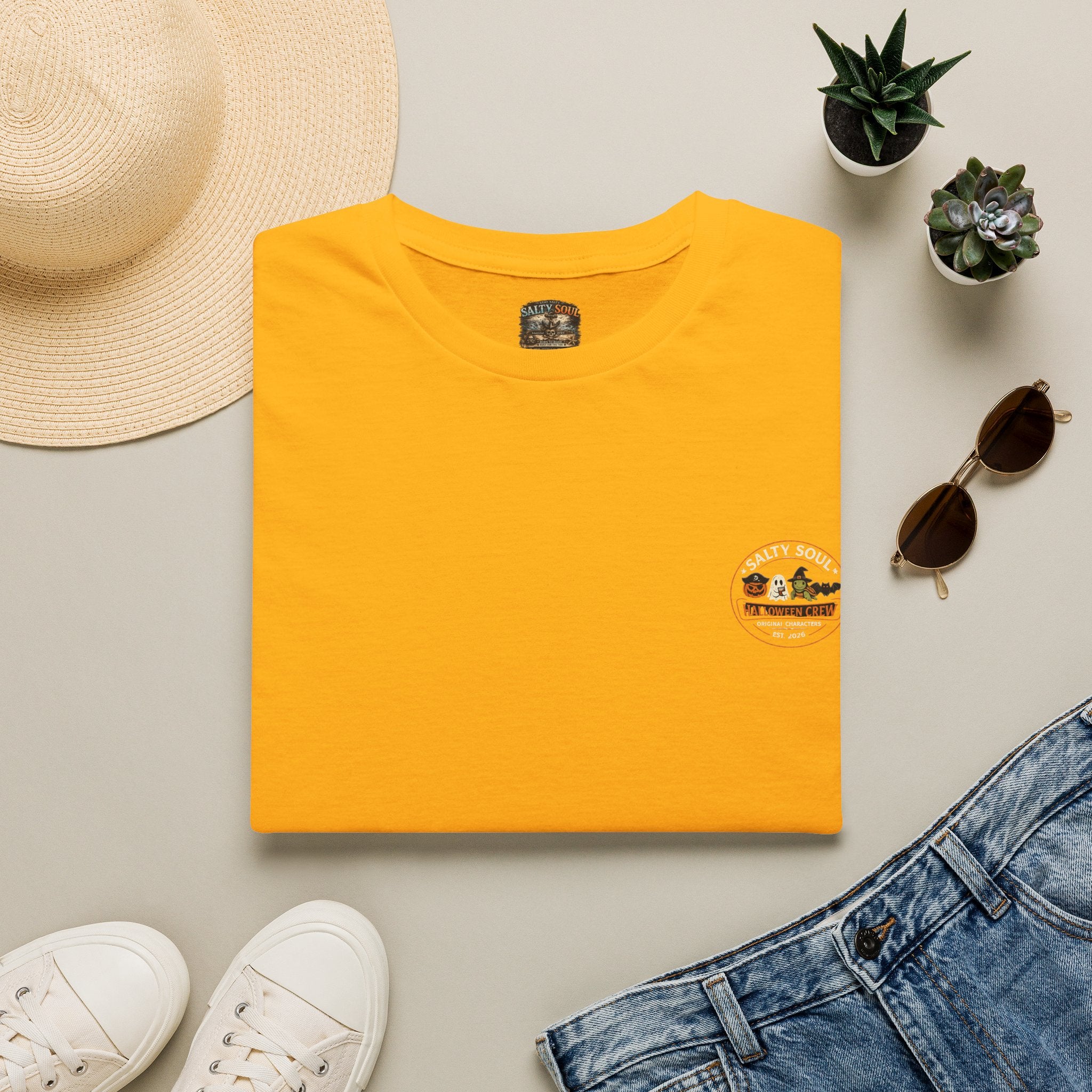 Adventure Camper T-Shirt — Mini Retro Camp Graphic (Halloween Skeleton 'Salty After Dark')