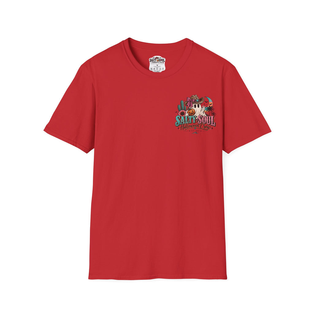 Halloween Crewneck T-Shirt – Spooky Cactus Pumpkin Desert Floral "Salty Soul" Design