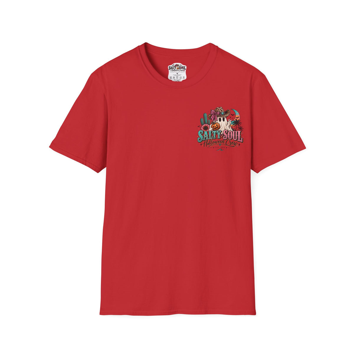 Halloween Crewneck T-Shirt – Spooky Cactus Pumpkin Desert Floral "Salty Soul" Design