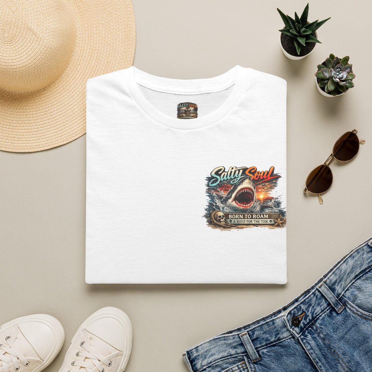 T-Shirt — "Salty Soul" Beach Shark Graphic Tee