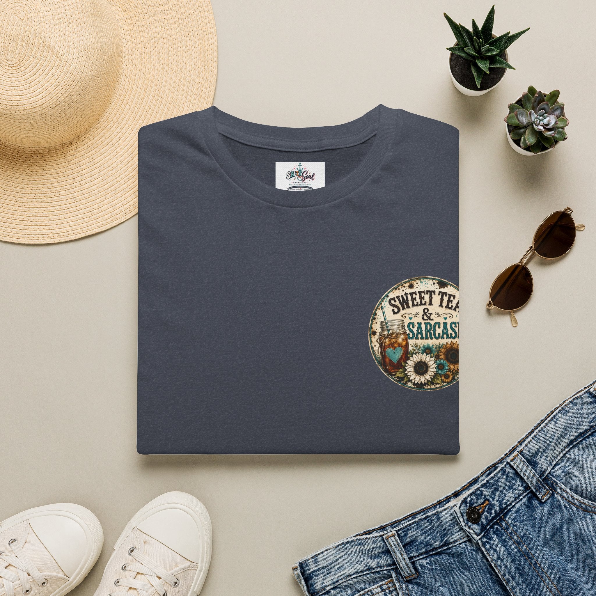 T-Shirt — “Sweet Tea & Sarcasm” Vintage Floral Pocket Graphic