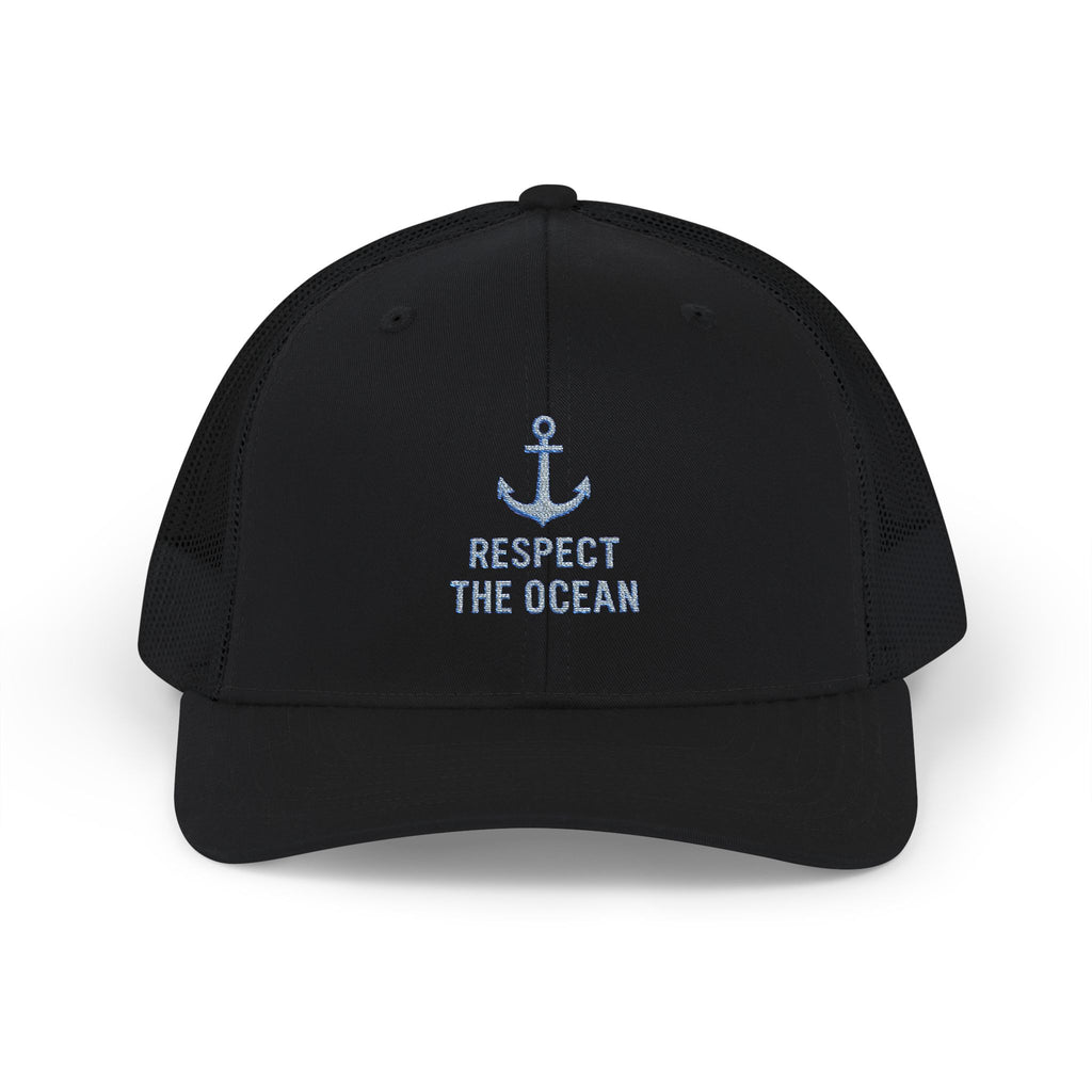 Respect the Ocean Snapback Trucker Cap — Anchor Embroidered Beach Hat