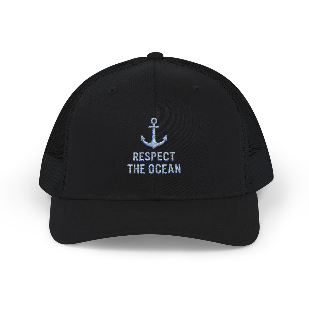 Respect the Ocean Snapback Trucker Cap — Anchor Embroidered Beach Hat