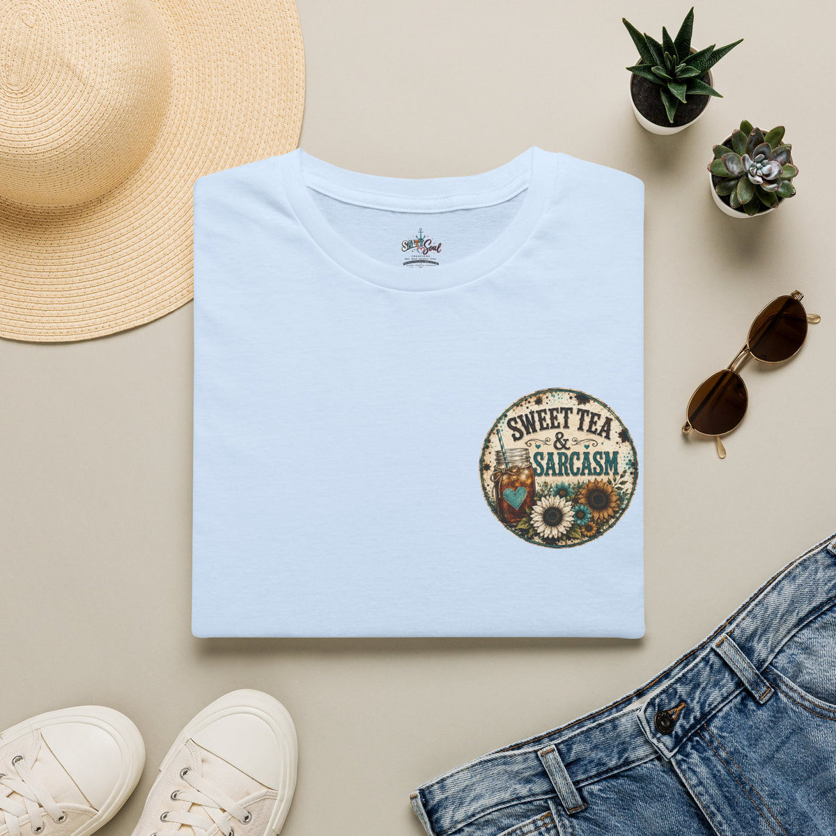 T-Shirt — “Sweet Tea & Sarcasm” Vintage Floral Pocket Tee