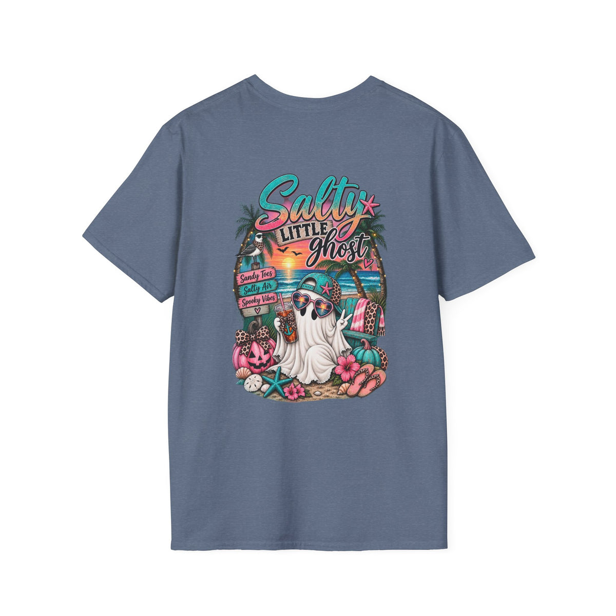 Halloween Crewneck T-Shirt – Spooky Cactus Pumpkin Desert Floral "Salty Soul" Design