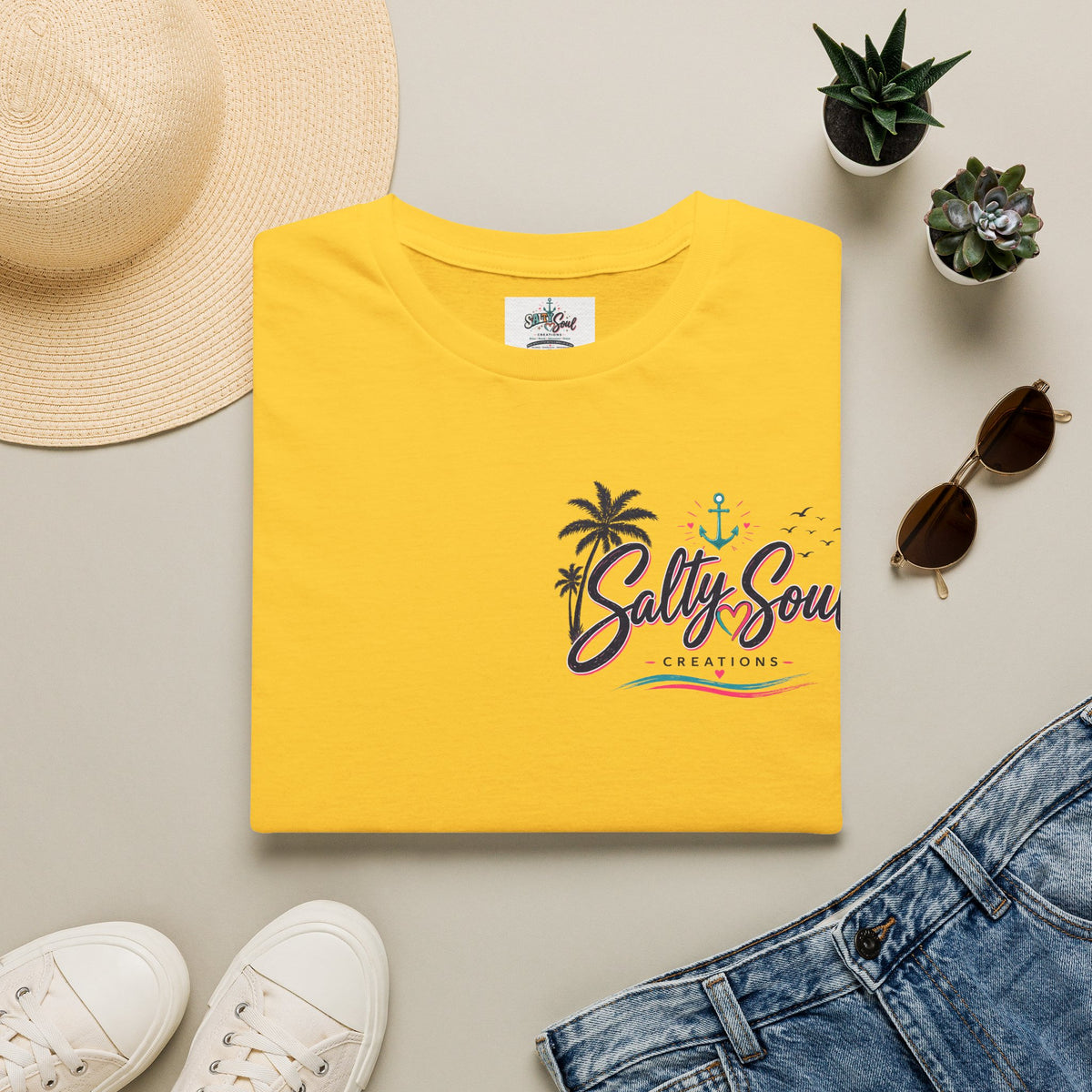 Salty Soul Beach T-Shirt — Palm Tree Coastal Graphic Tee