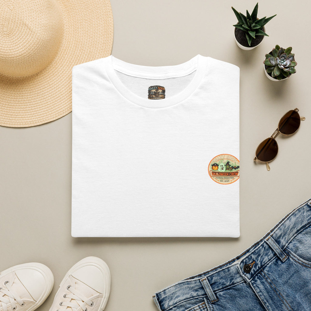 Vintage Desert Sunset Patch T-Shirt — "Captain Jack-o'Lantern" Beach Vibe