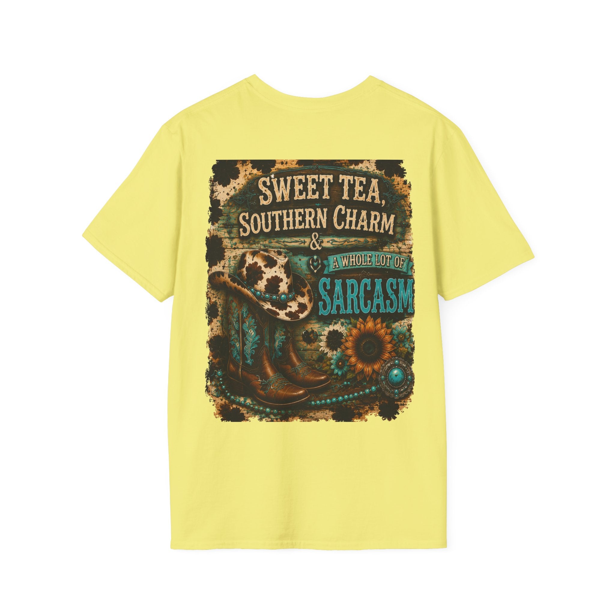 T-Shirt — “Sweet Tea & Sarcasm” Vintage Floral Pocket Graphic