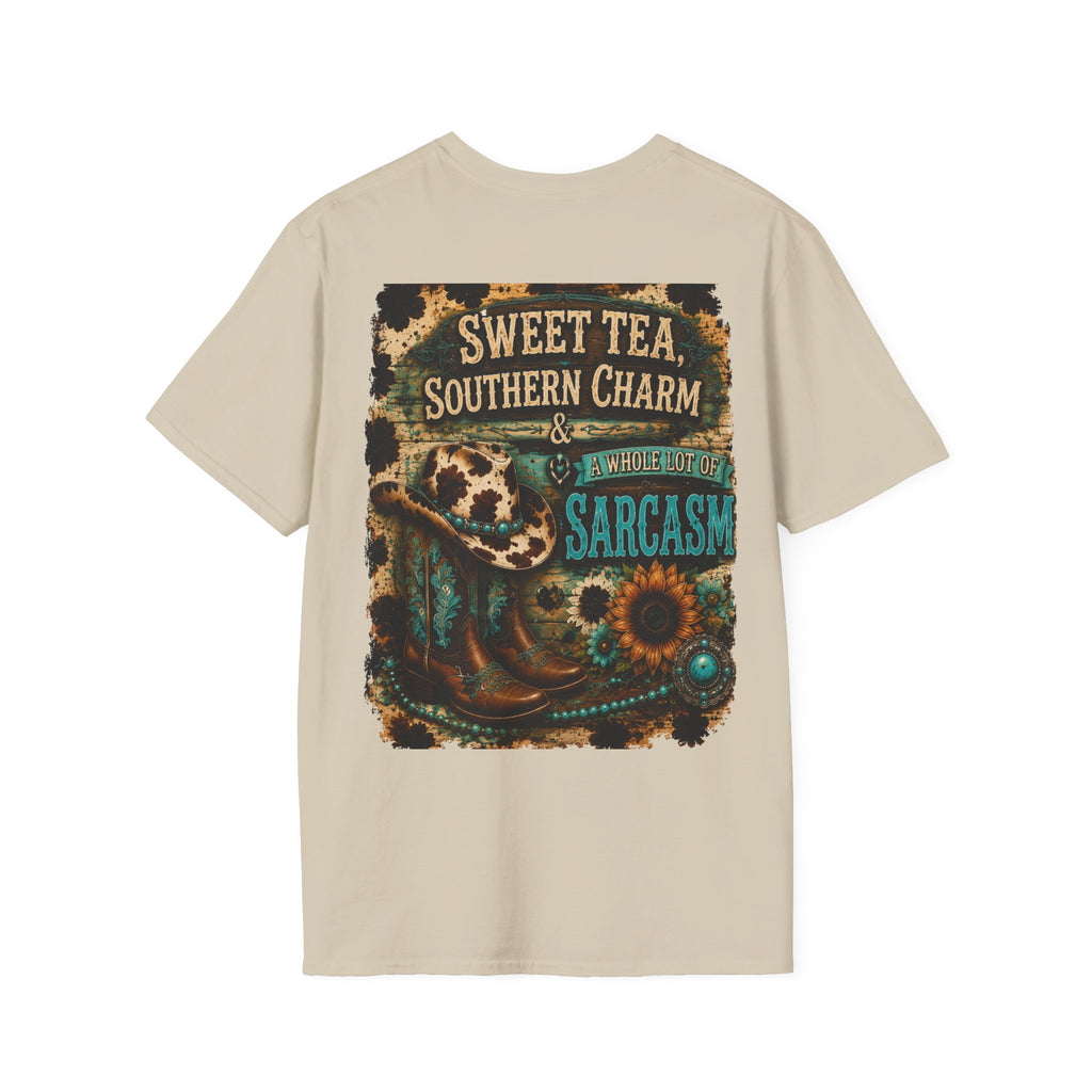 T-Shirt — “Sweet Tea & Sarcasm” Vintage Floral Pocket Graphic