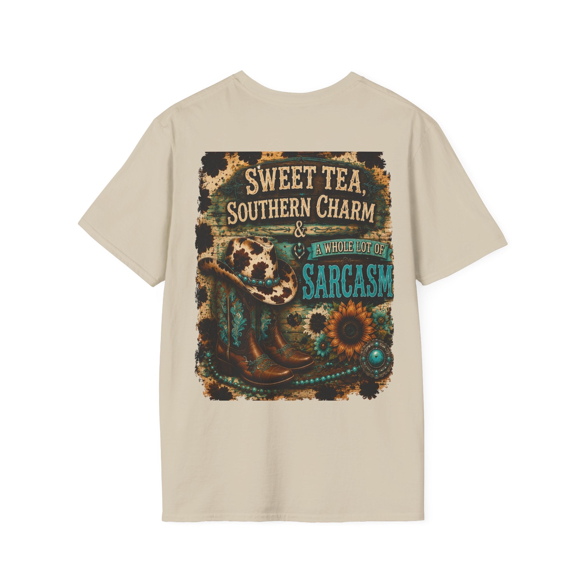T-Shirt — “Sweet Tea & Sarcasm” Vintage Floral Pocket Graphic