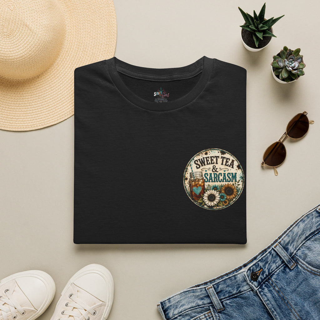 T-Shirt — 'Sweet Tea & Sarcasm' Vintage Floral Pocket Graphic