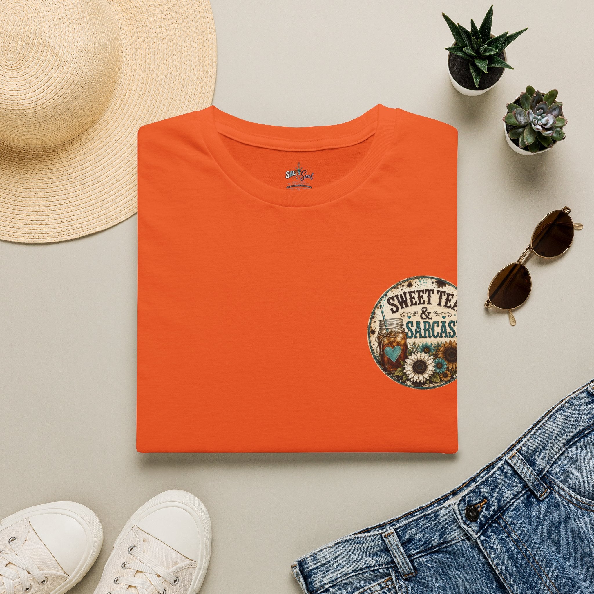 T-Shirt — 'Sweet Tea & Sarcasm' Vintage Sunflower Pocket Graphic Tee