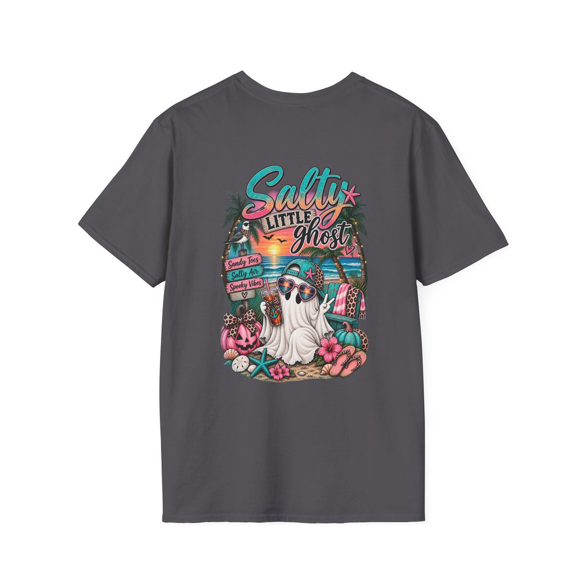 Halloween Crewneck T-Shirt – Spooky Cactus Pumpkin Desert Floral "Salty Soul" Design