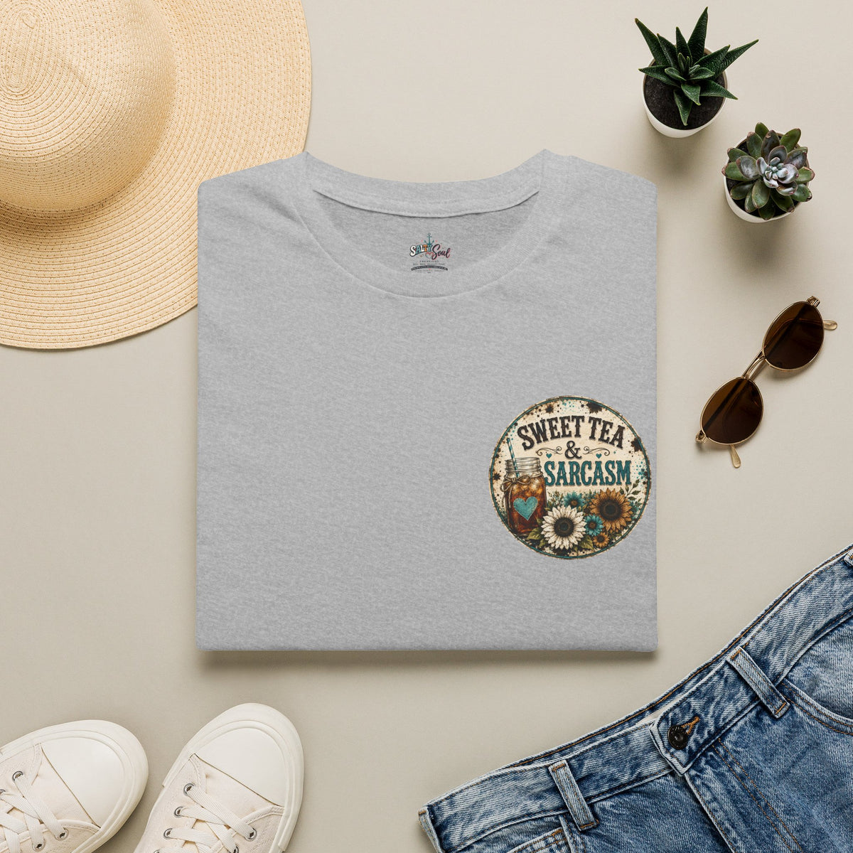 T-Shirt — “Sweet Tea & Sarcasm” Vintage Floral Pocket Tee