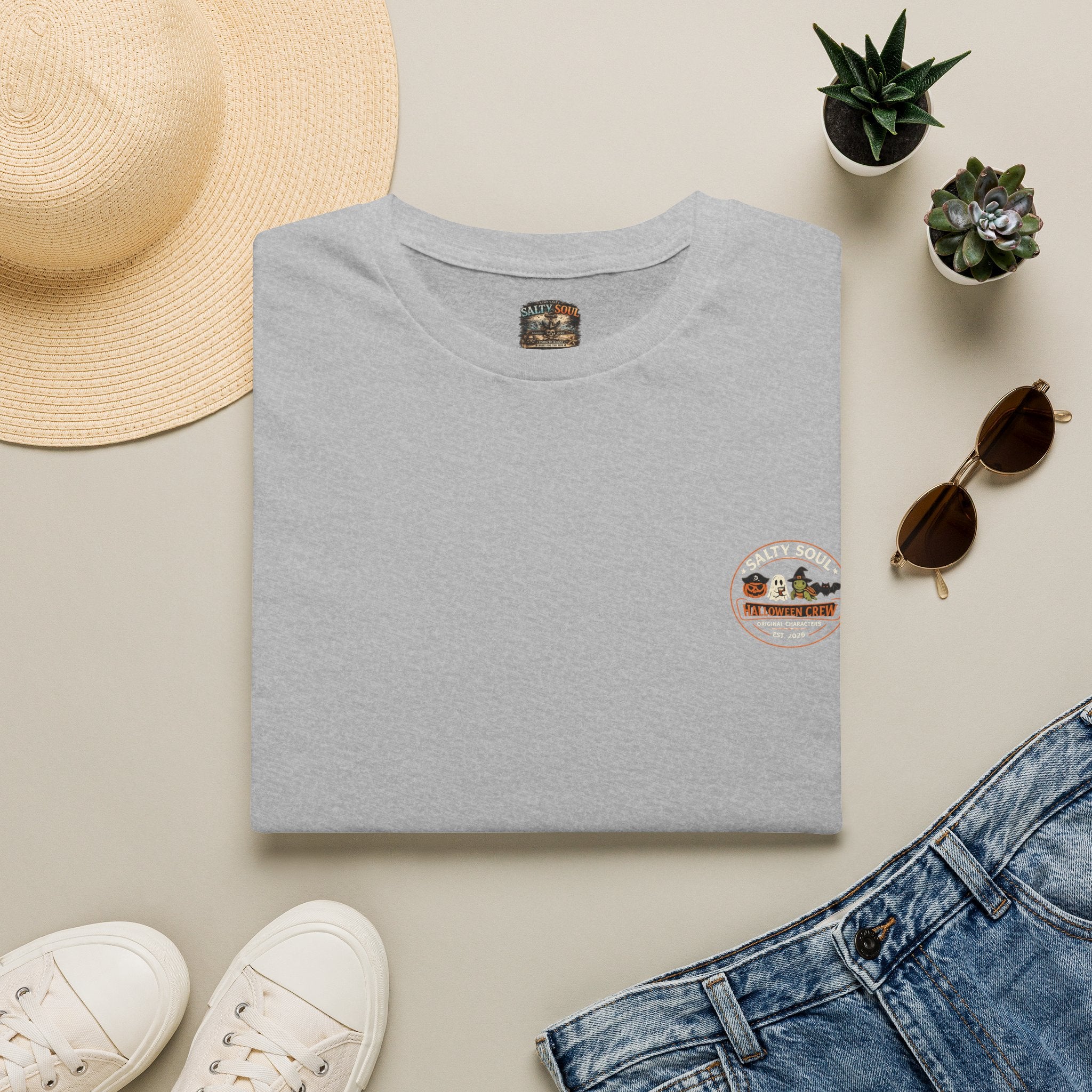 Salty After Dark Halloween Skeleton T-Shirt — Minimal Pocket Campfire Graphic