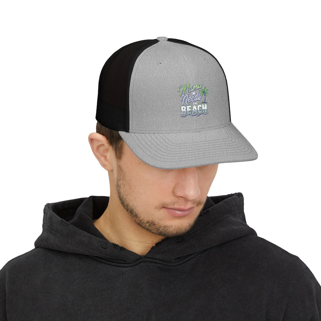 Beach Vibes Snapback Trucker Cap — "Mermaid Beach" Embroidered Palm Design