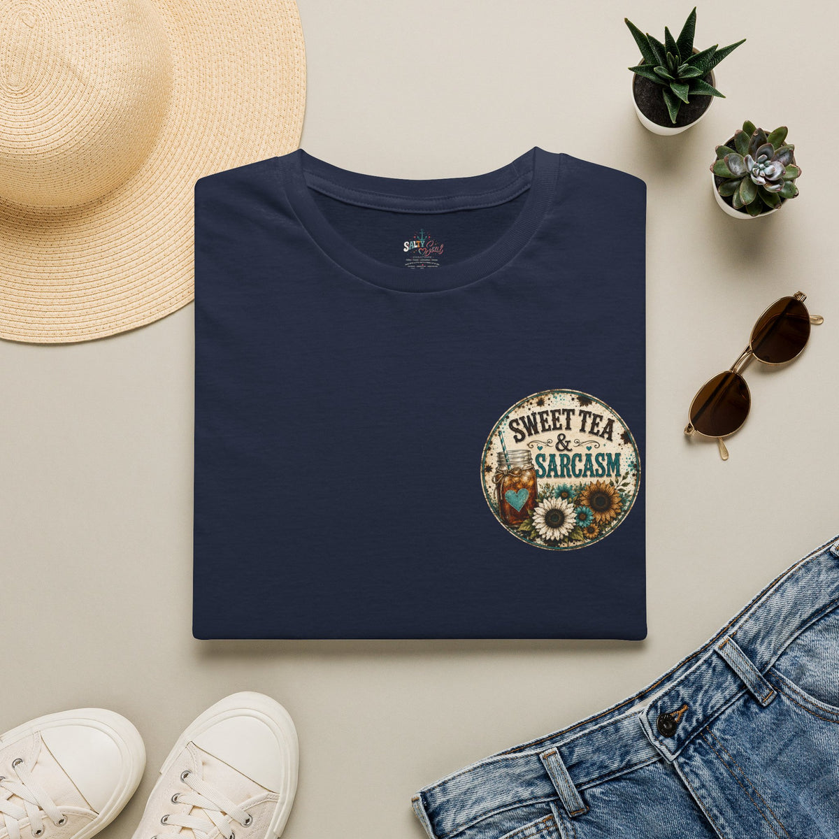 T-Shirt — “Sweet Tea & Sarcasm” Vintage Floral Pocket Tee