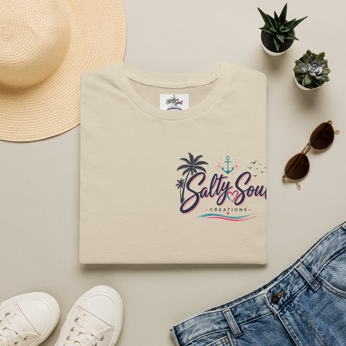 Salty Soul Beach T-Shirt — Palm Tree Coastal Graphic Tee