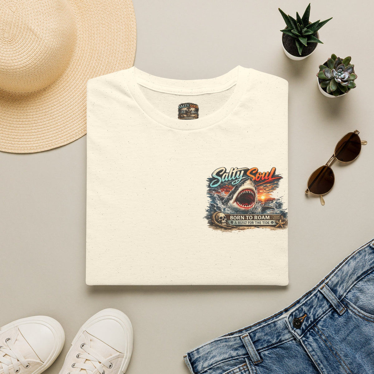 T-Shirt — "Salty Soul" Beach Shark Graphic Tee