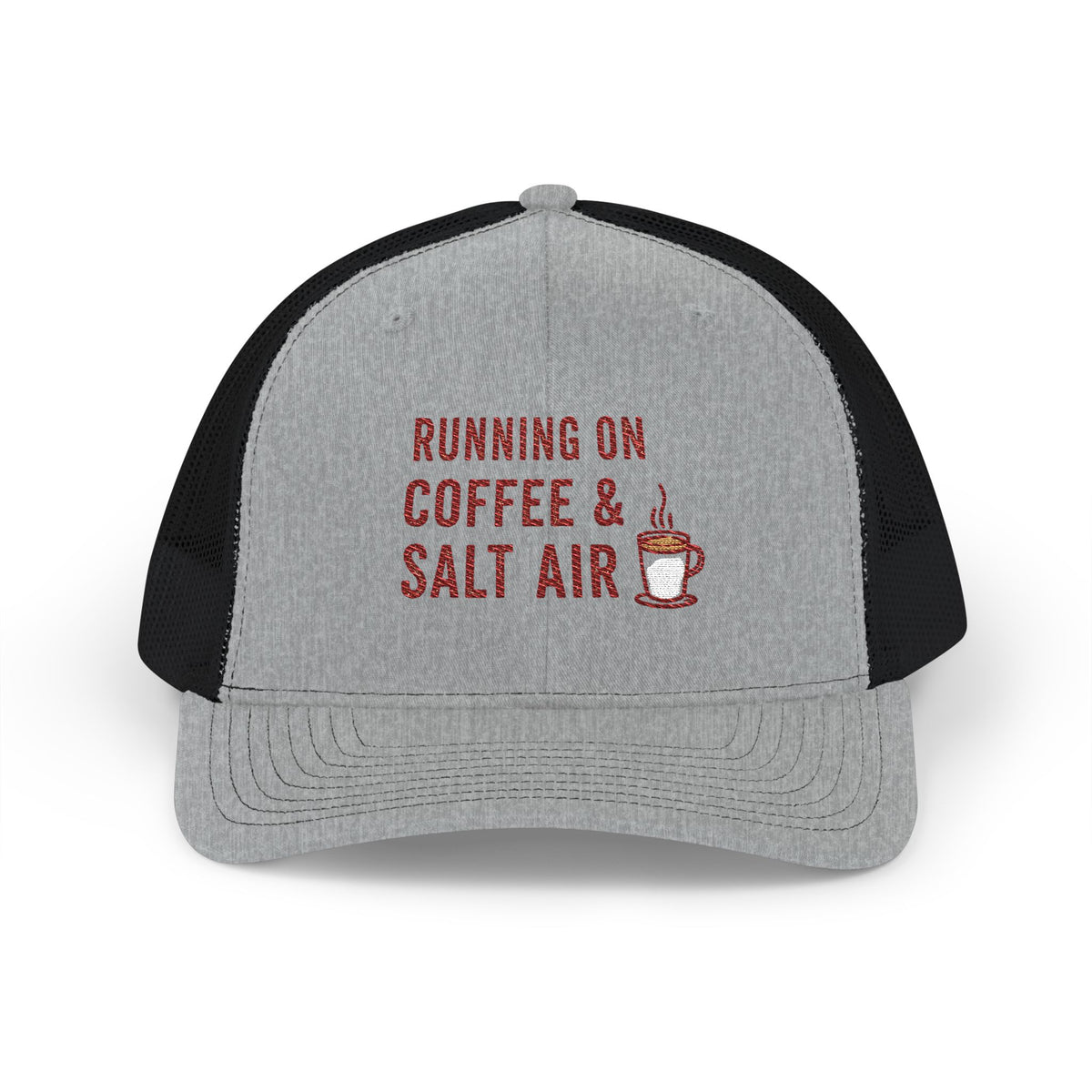 Coffee & Salt Air Trucker Cap — "Running on Coffee & Salt Air" Embroidered Snapback